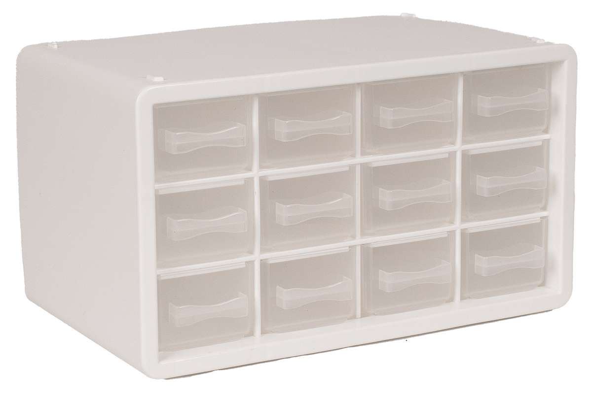 Opbevaringsboks m/12 skuffer 14,2x24,8x14,9cm hvid