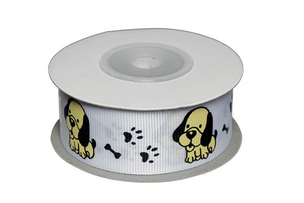 Dekobånd hvid m/hunde 25mm 10m
