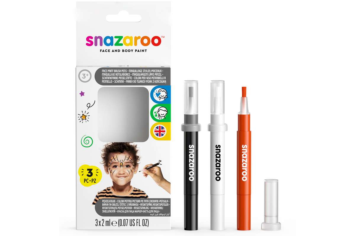 Sminkefarve penselmaling 3stk. sort/hvid/orange