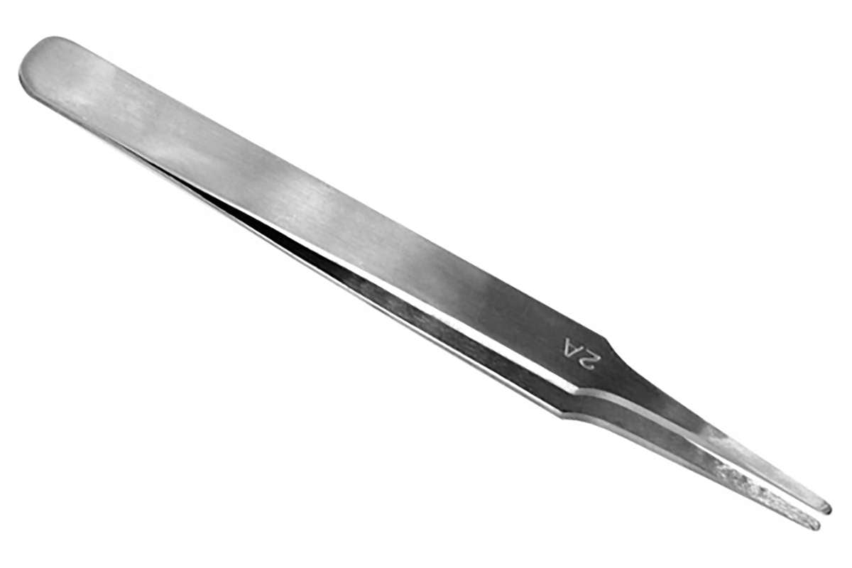Flat rounded stainless steel tweezers (120mm)