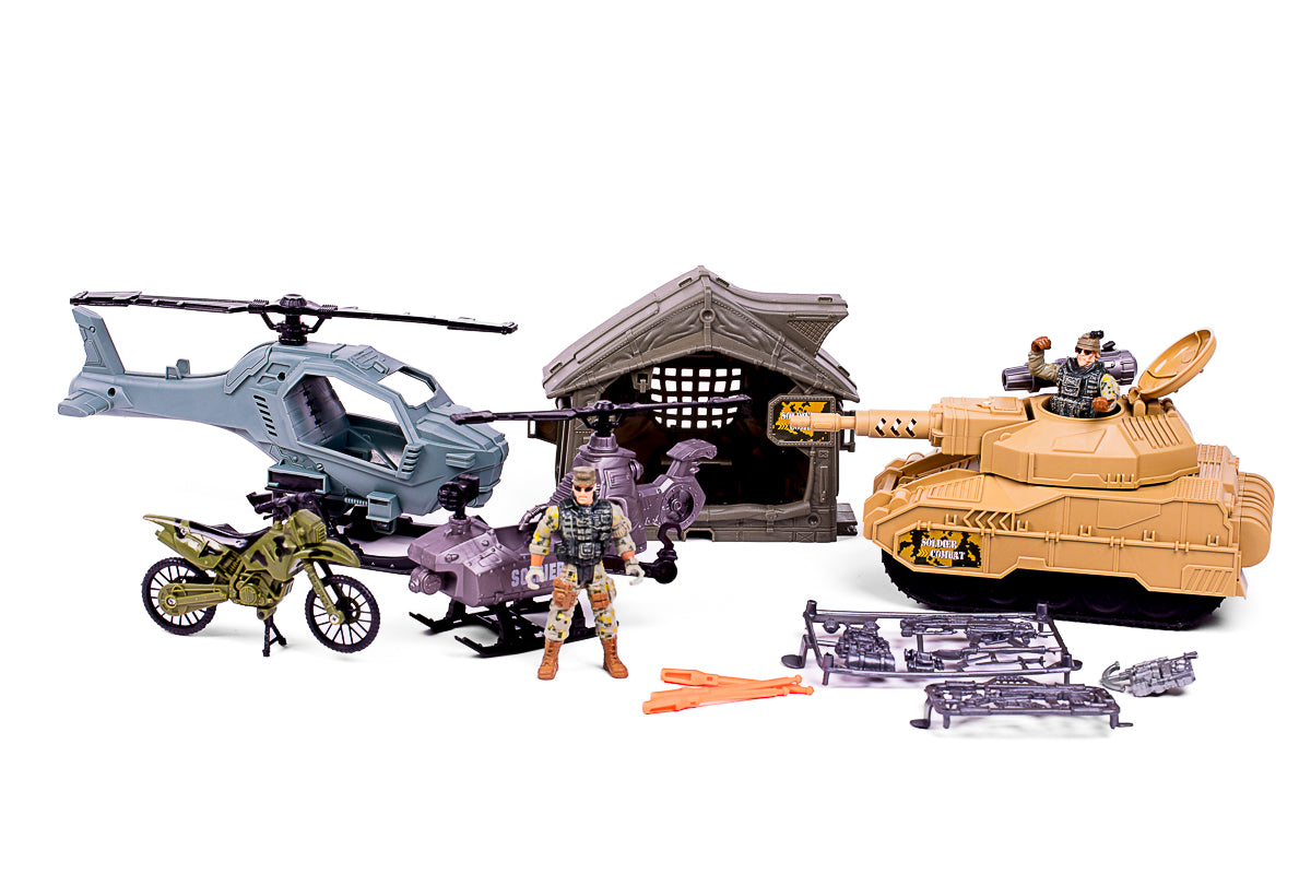 Militærsæt m/kampvogn, helikoptere, MC + tilbehør
