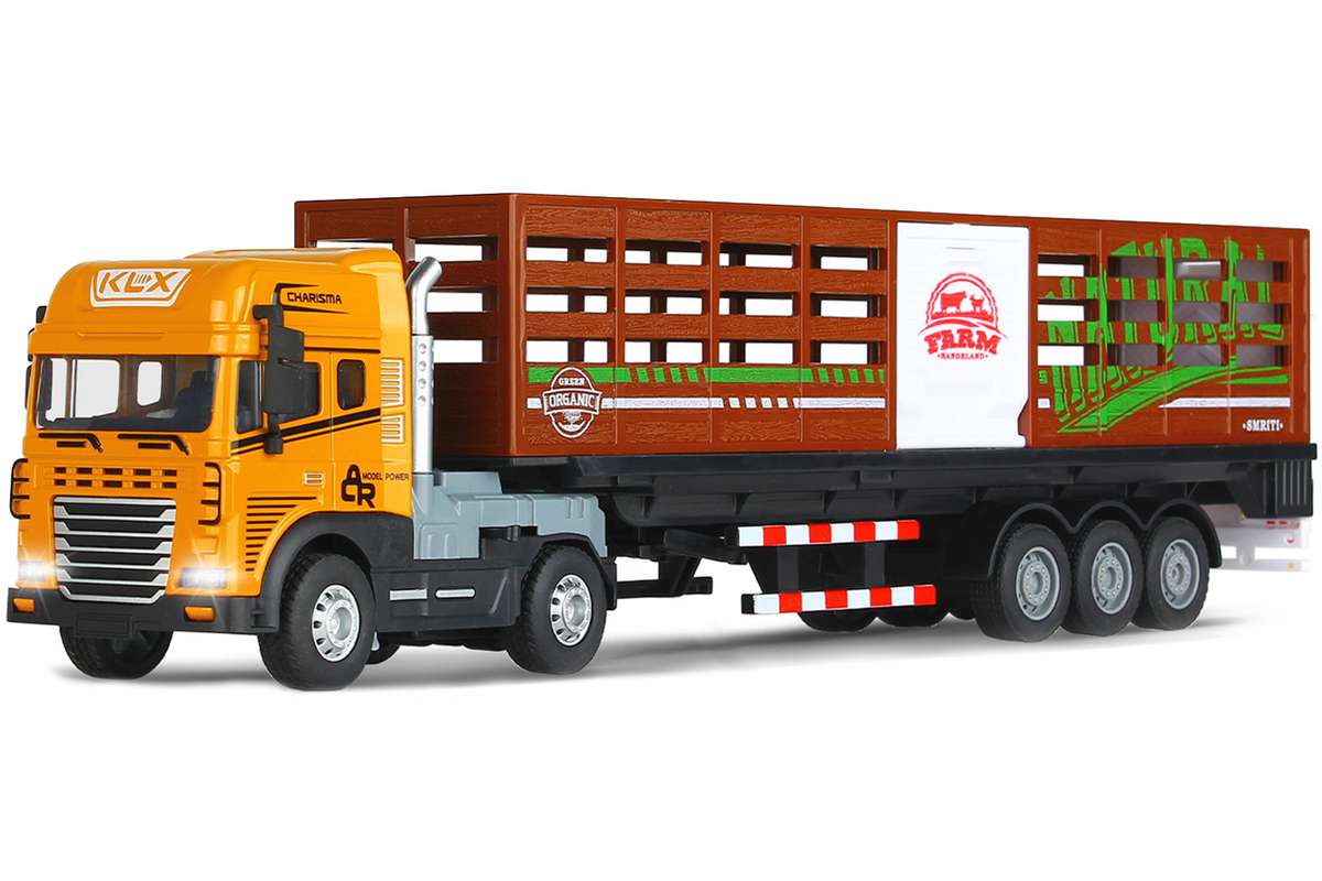 Die-cast truck w/animal trailer, light & sound