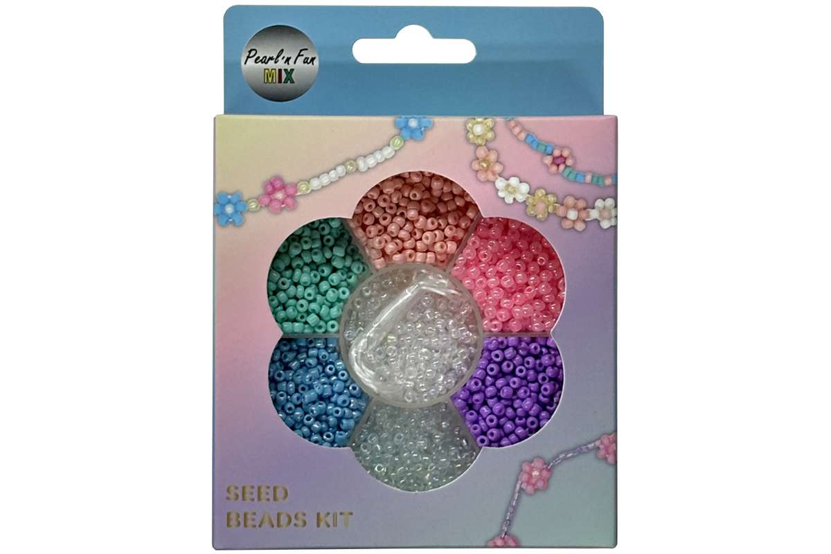 Glasperlemix 90g multi + elastik, ophængsæske