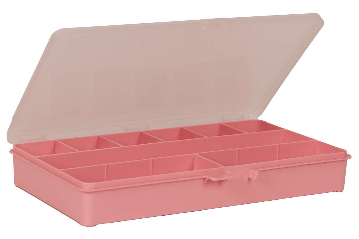 Opbevaringsboks m/9 rum 4,1x27,1x17,3cm, pink