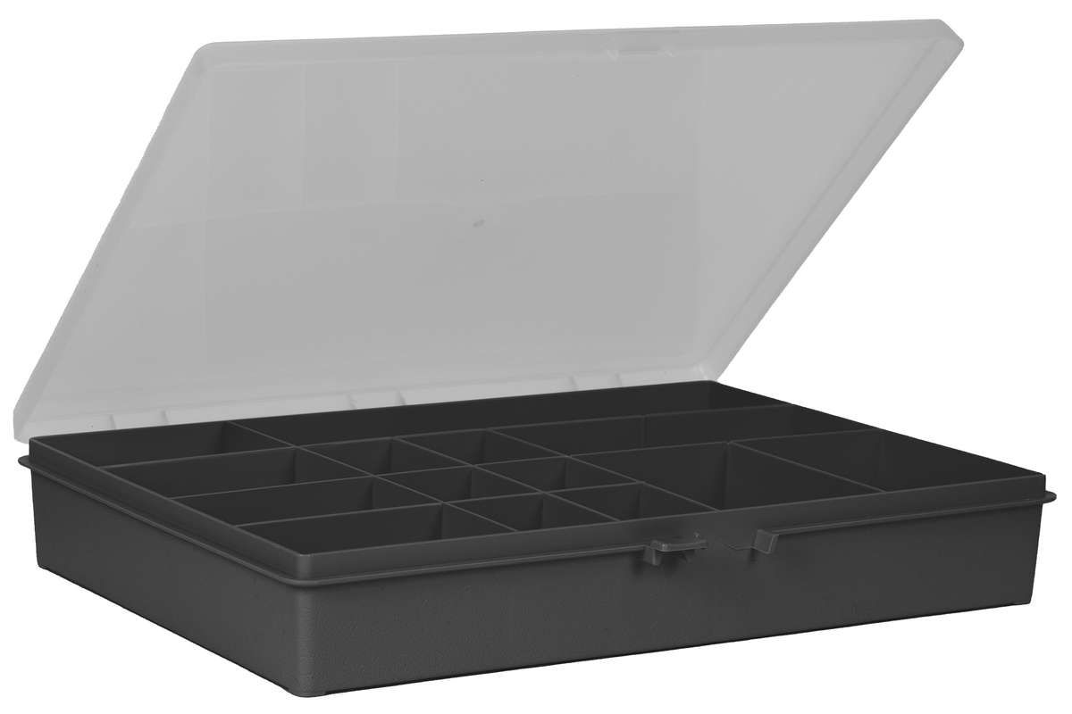 Opbevaringsboks m/14 rum 5,5x33,2x25,4cm, sort