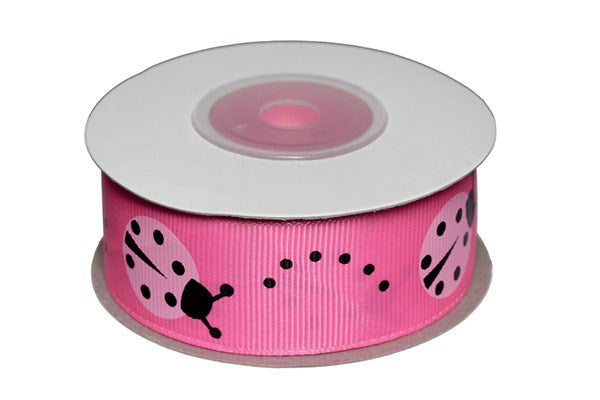 Dekobånd pink m/mariehøns 25mm 10m