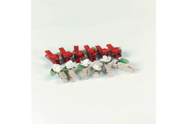 Træklemmer mini 6stk rød+6stk natur m.blomster