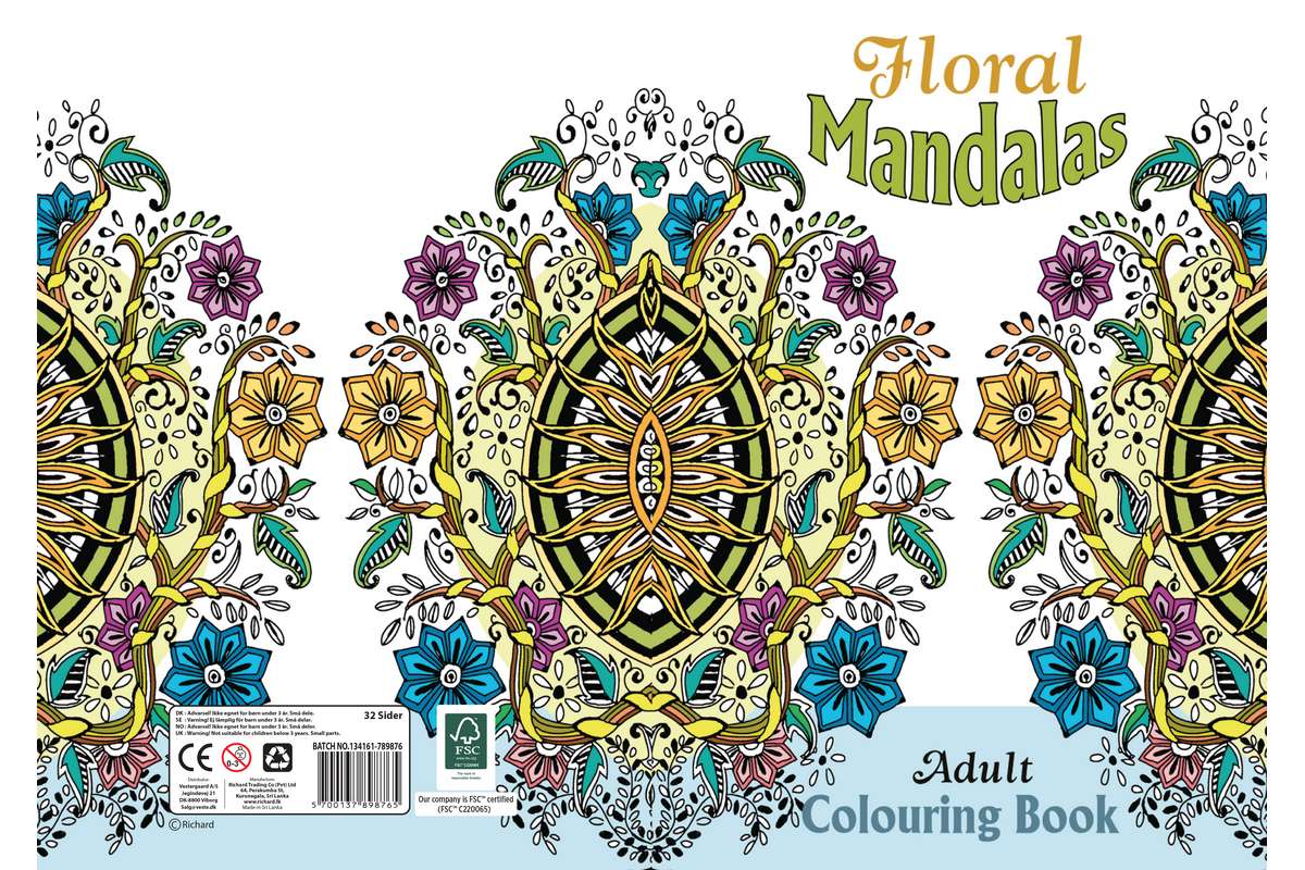 Malebog A4 Floral Mandalas 32 sider