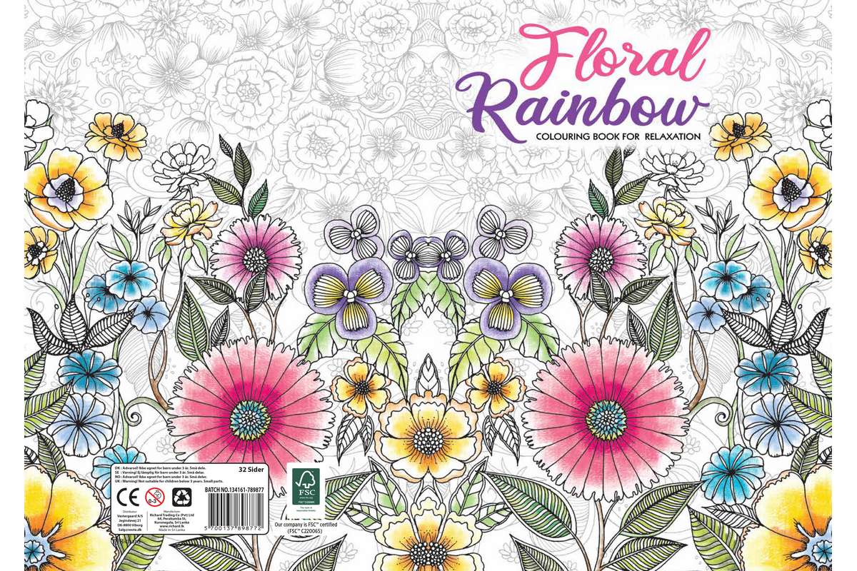 Malebog A4 Floral Rainbow 32 sider
