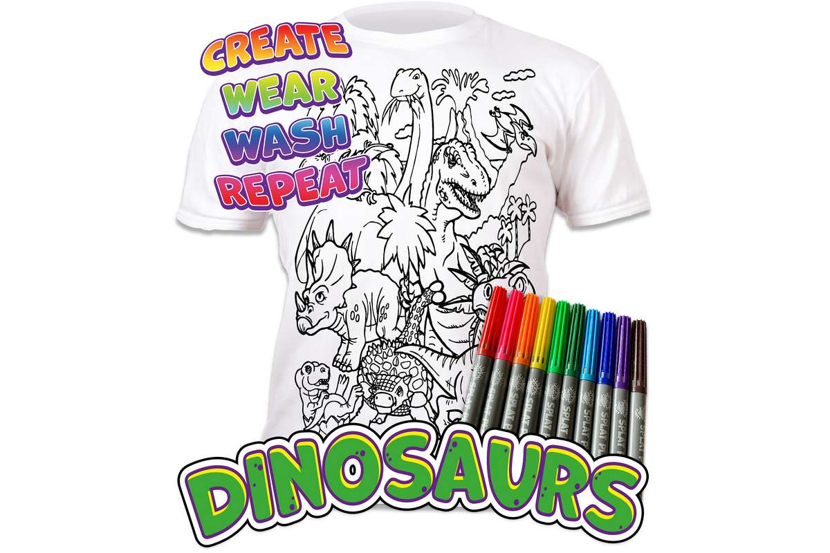 T-shirt 3-4 år dinosaurer m/10 tuscher ass. 