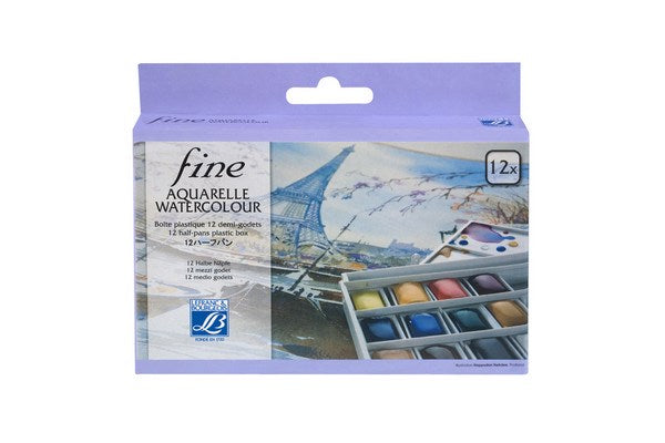 Watercolour box w/12pcs half pans ass.